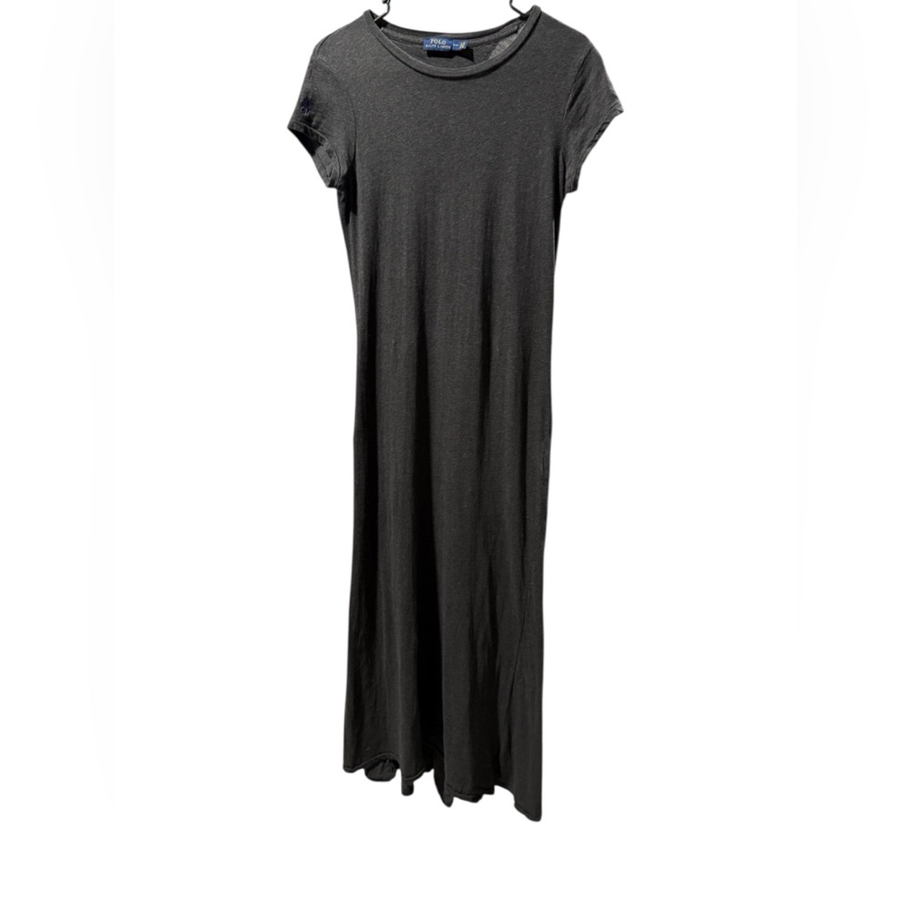 Polo Ralph Lauren Cotton Maxi Dress Charcoal Gray with Purple Logo Womens Small - Picture 2 of 6